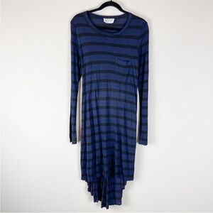 A.L.C. Cut Out Midi Dress Womens Large Blue Black Striped Long Sleeve High-Low